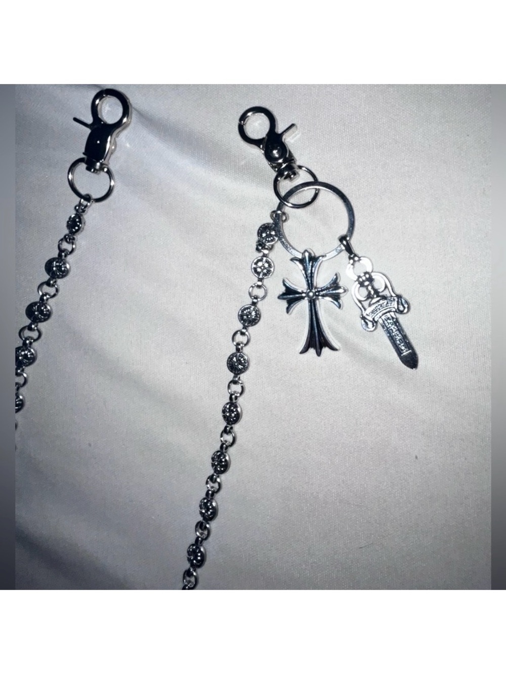 Chrome Hearts CH Silver Chain For Belt Loops Chain Wallet Gothic Cross & Dagger - Picture 2 of 7